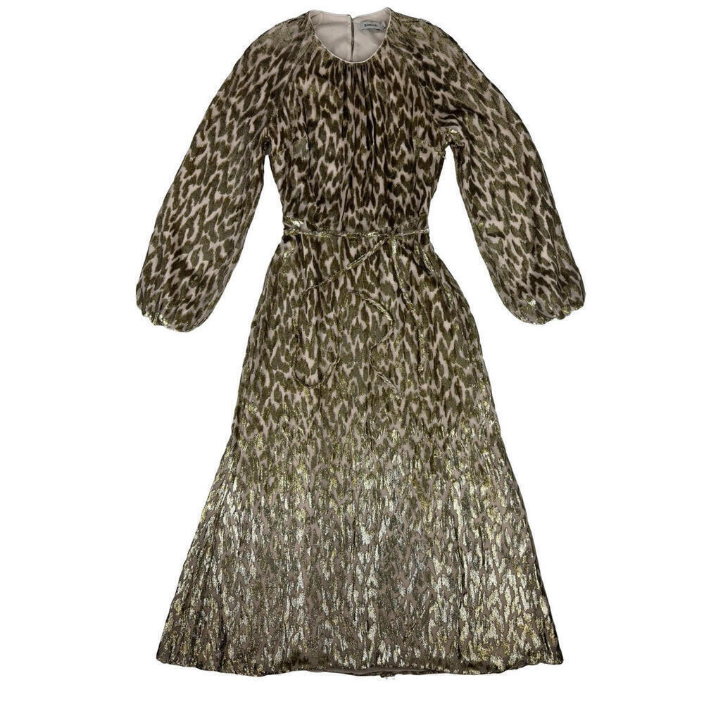 Simkhai Odina Silk Lurex Long Sleeve Maxi Dress Gold Size 2 US